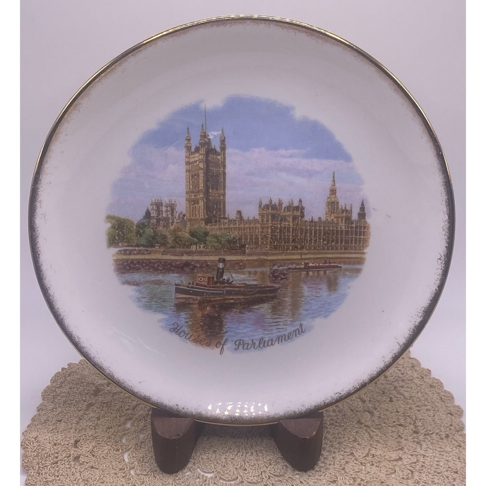 Vintage Tuscan Bone China Plate Houses of Parliament London Gold Rim England